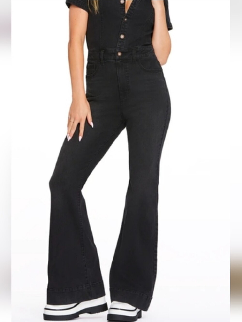 Jessica Simpson Black Boot Cut Denim Jumpsuit